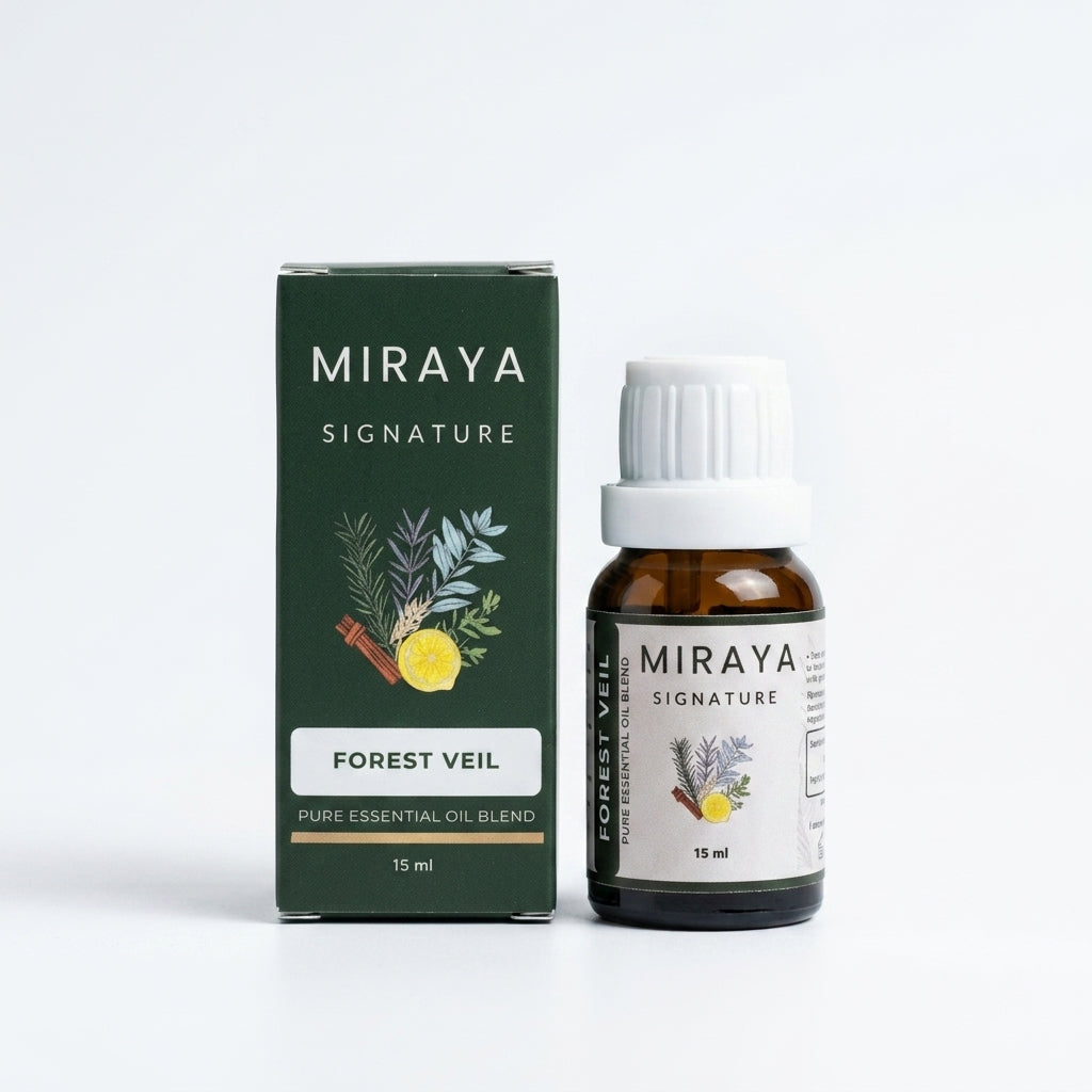 Miraya Signature Forest Veil essential oil bottle and packaging on a white background