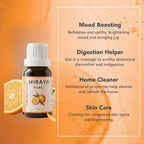 Miraya Pure essential oil bottle with orange slices on an orange background