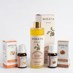 Miraya essential oil products including bottles and boxes on a white background