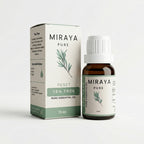 Miraya Pure Tea Tree essential oil bottle and packaging on a white background