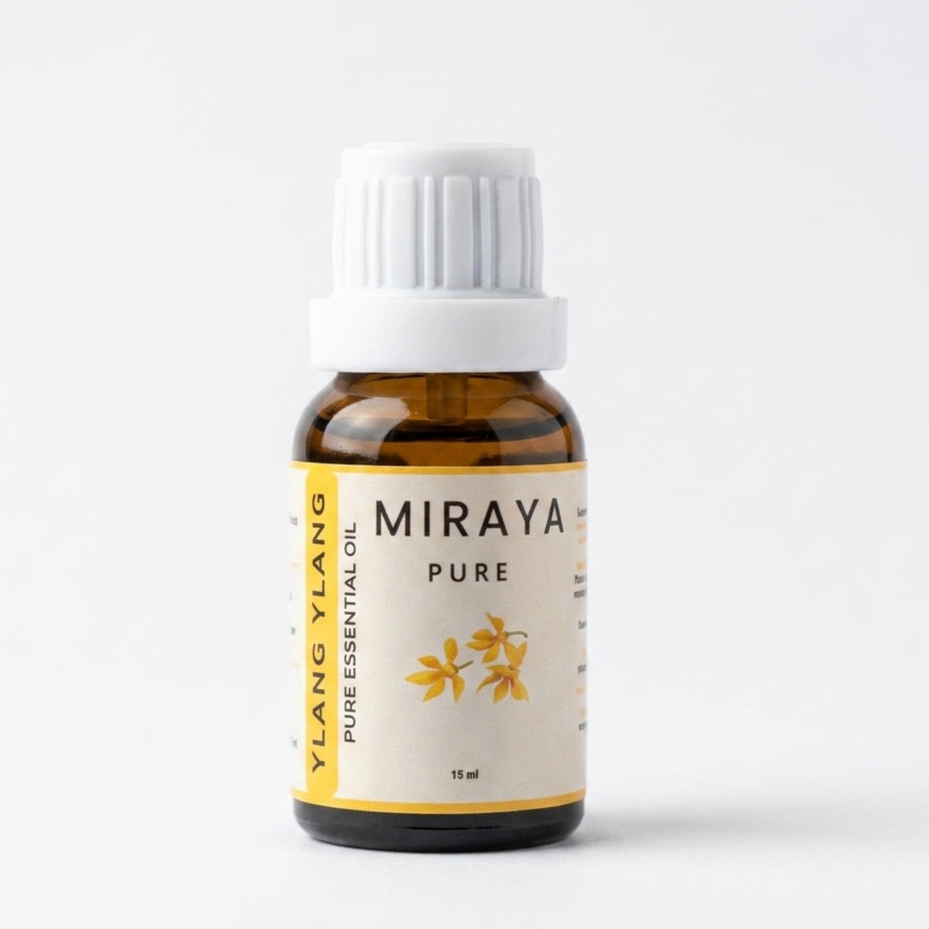 Miraya Ylang Ylang pure essential oil bottle on a white background